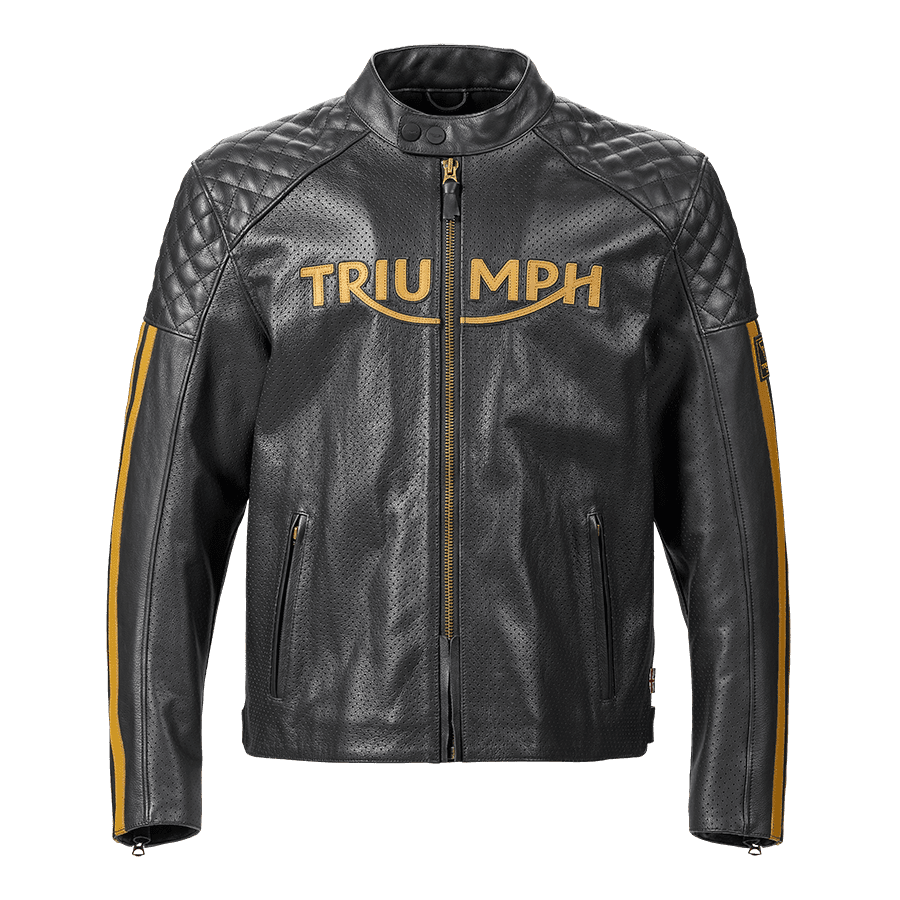 バイクウェア・装備 BRADDAN AIR RACE PERF JKT-S,TRIUMPH Men's Braddan Air Race Jacket in Black & Gold | Motorcycle Clothing